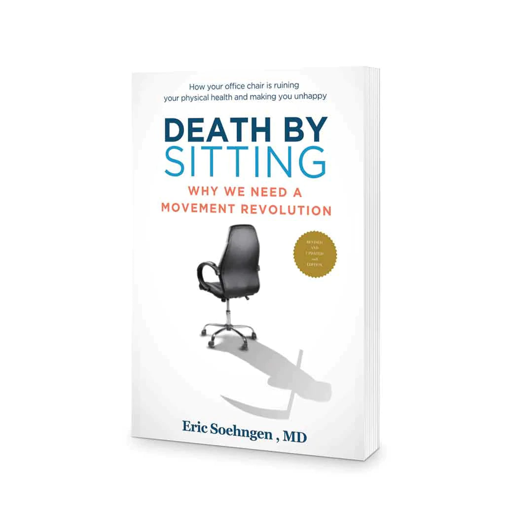 Buchcover Death by Sitting. Bürostuhl mit Sensenmann Schatten