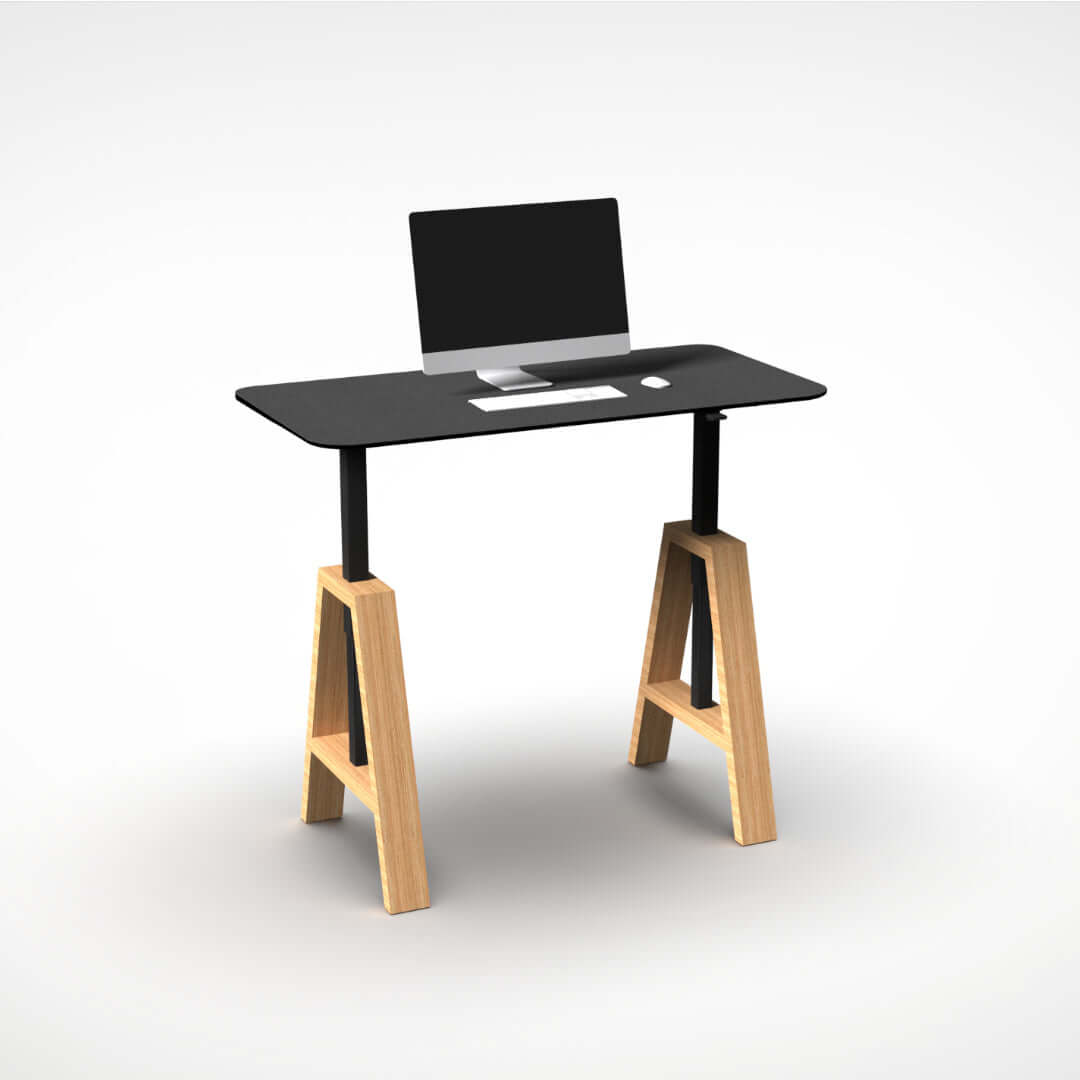 Standing desk wood modern home office with Apple computer Walkolution Germany