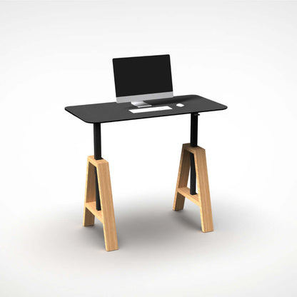 Standing desk wood modern home office with Apple computer