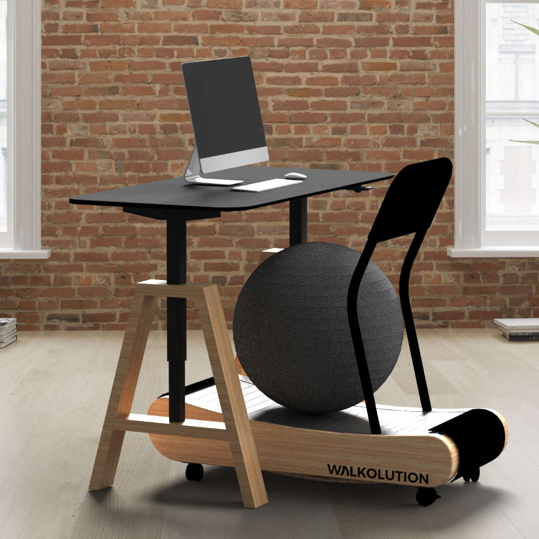 Wooden treadmill, manual treadmill, walking treadmill, treadmill desk, height adjustable desk with sitting ball Walkolution Germany